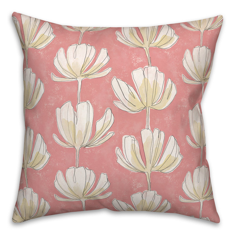 Pink Floral Pattern 18" Square Polyester Throw Pillow