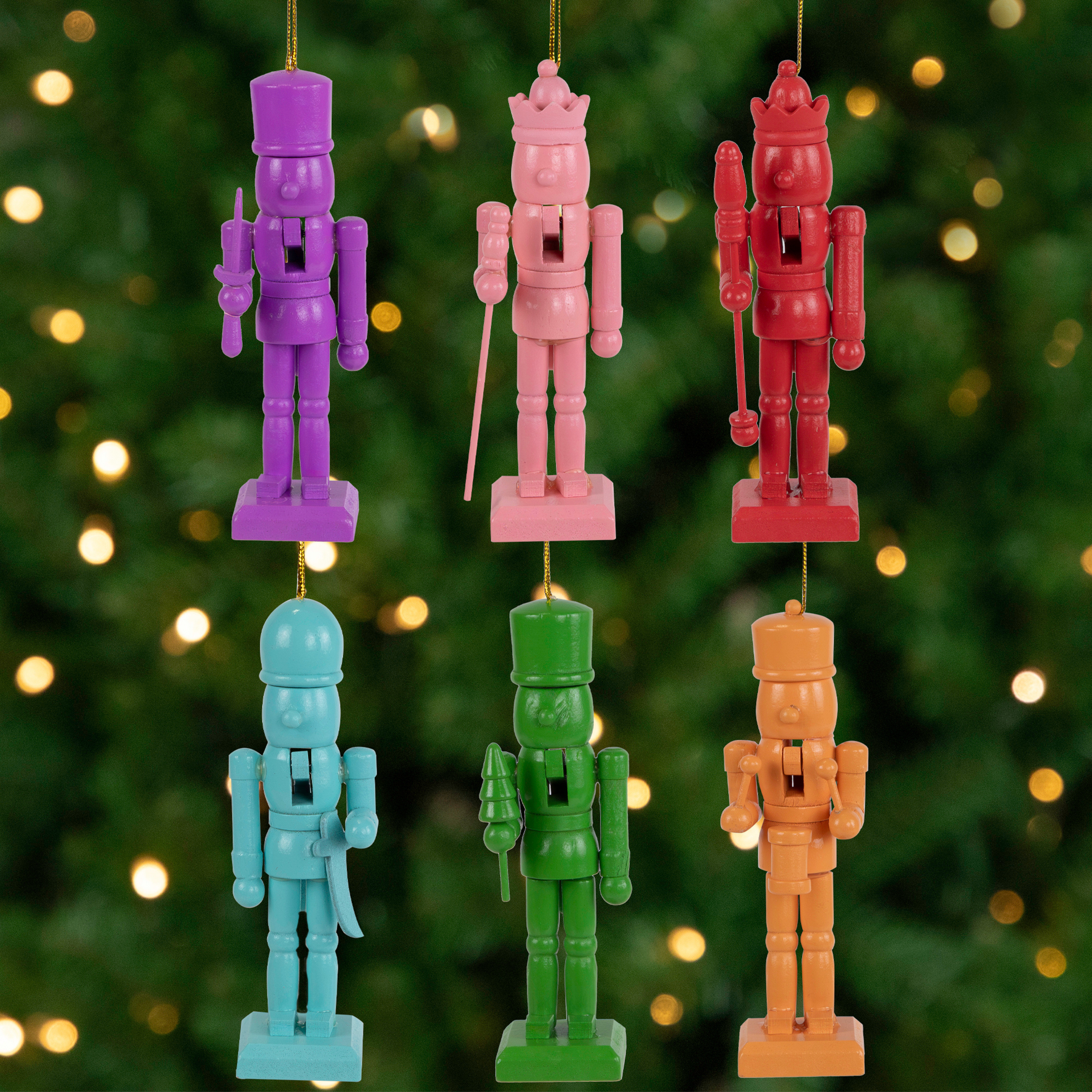 Northlight Seasonal Rainbow Nutcracker Wooden Christmas Ornaments - 5" - Multicolor - Set Of 5 | Wayfair