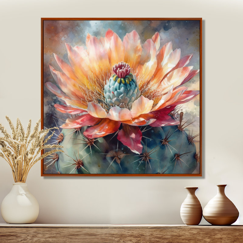 Impression sur toile encadrée «Rozalja Orange Green Cactus Flower III - Cactus», H 24 po x l 24 po, Brun