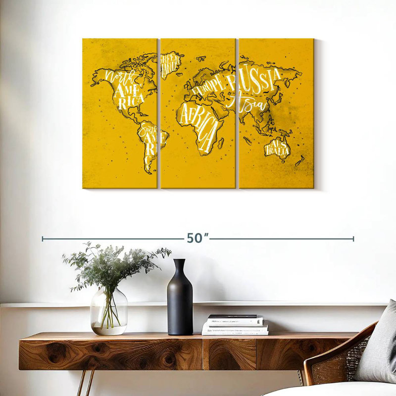 Carte du monde jaune Aliaz, H 24 po x l 38 po