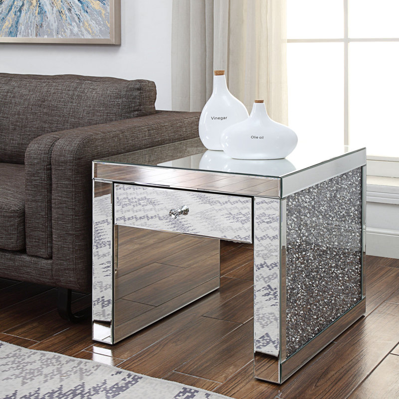 Table de bout en miroir, table de chevet carrée pour chambre à coucher, salon