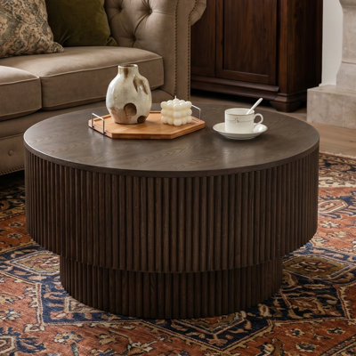 31.5" Pedestal Round Coffee Table with Storage - Modern Wood Design