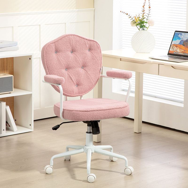 HOMCOM Cute Home Office Chair, White, Teddy Pink