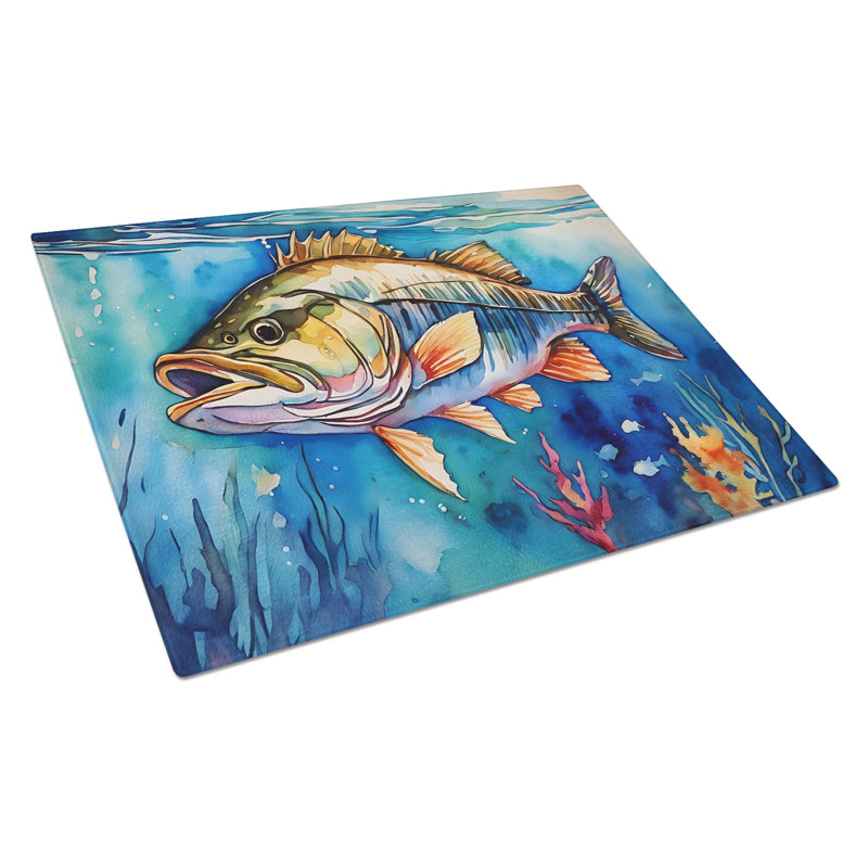 Striped Bass Glass Cutting Board Large