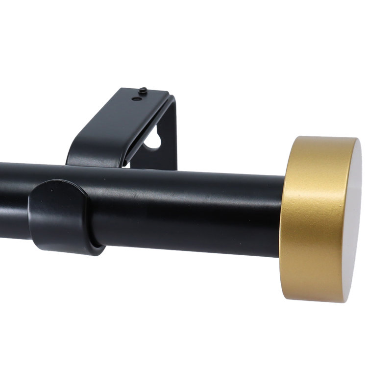 Tringle à rideau simple de 1 pouce de diamètre Meriville avec embout Vico, Noir, 48" - 84"