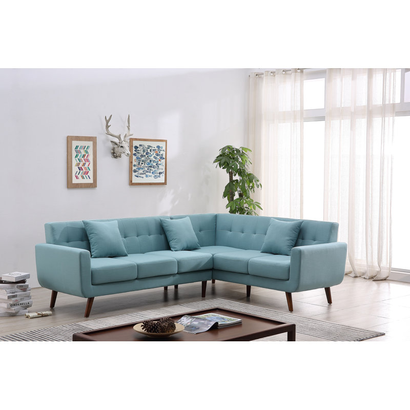 Barnet Upholstered Sectional, Eton Blue Polyester Blend, Right Hand Facing
