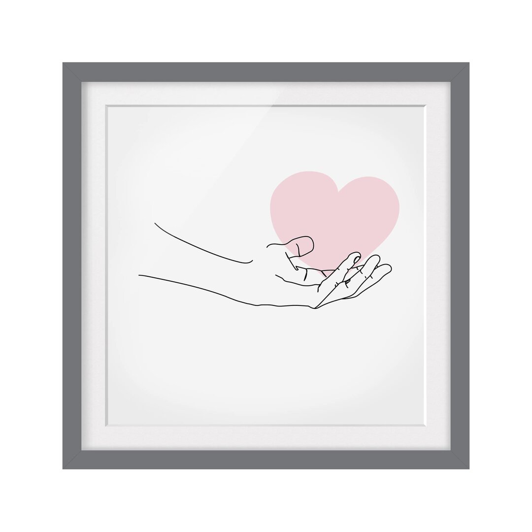 Gerahmtes Poster Hand with Heart Line Art