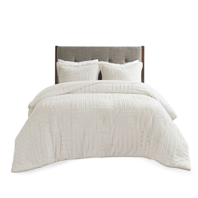 Édredon chaud en fausse fourrure - style damier, motif lavable à la machine, comprend 2 taies décoratives assorties