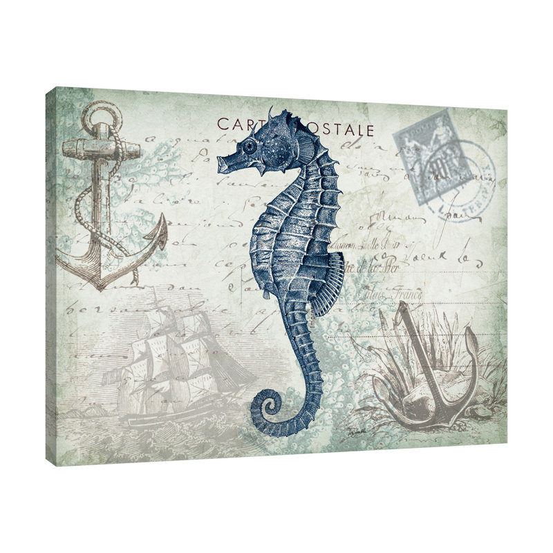 « seaside postal : hippocampe », reproduction d’impression sur toile tendue, H 16 po x l 20 po