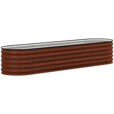 7.9' X 2' X 1.4' Galvanized Raised Garden Bed Kit, Metal Planter Box With Safety Edging, Brown
