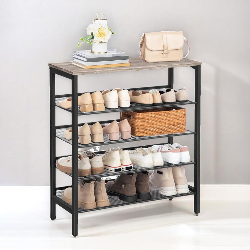 10 Pair Shoe Rack 5 Tier Industrial Greige Shoe Organiser Hallway Entryway Furniture
