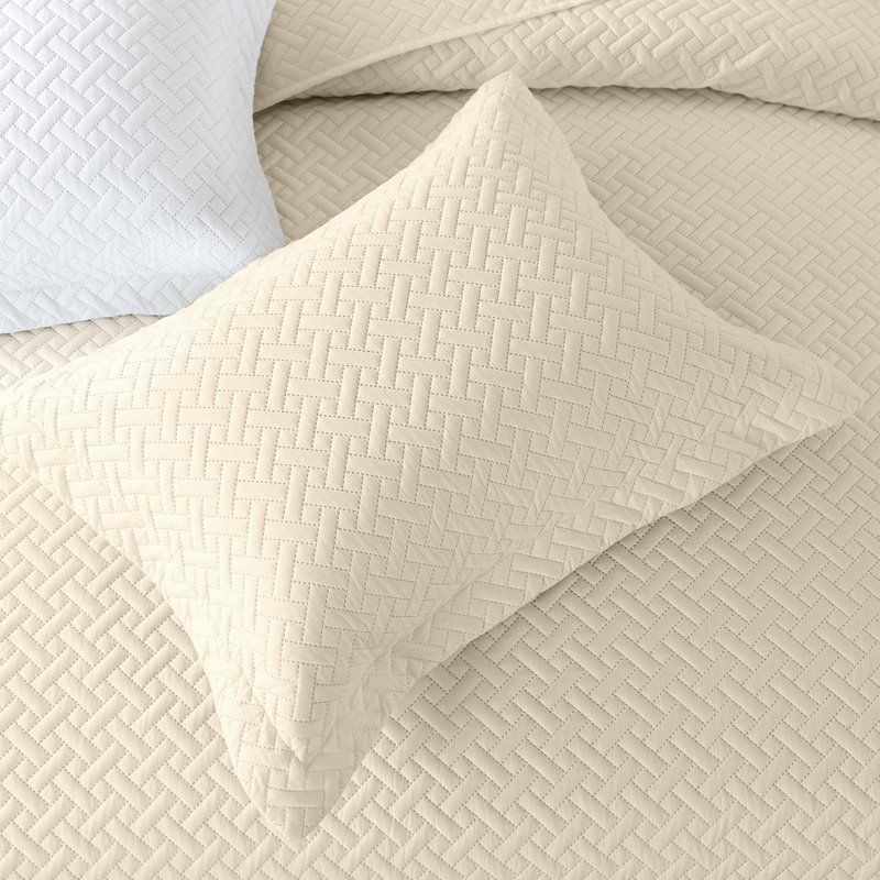 Ensemble de courtepointe à formes tressées, Beige, Courtepointe grande et 2 très grandes taies déco