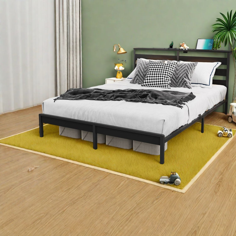 Lits avec rangement, cadre en panneau de fibres à densité moyenne en métal, lit plateforme Modern Home