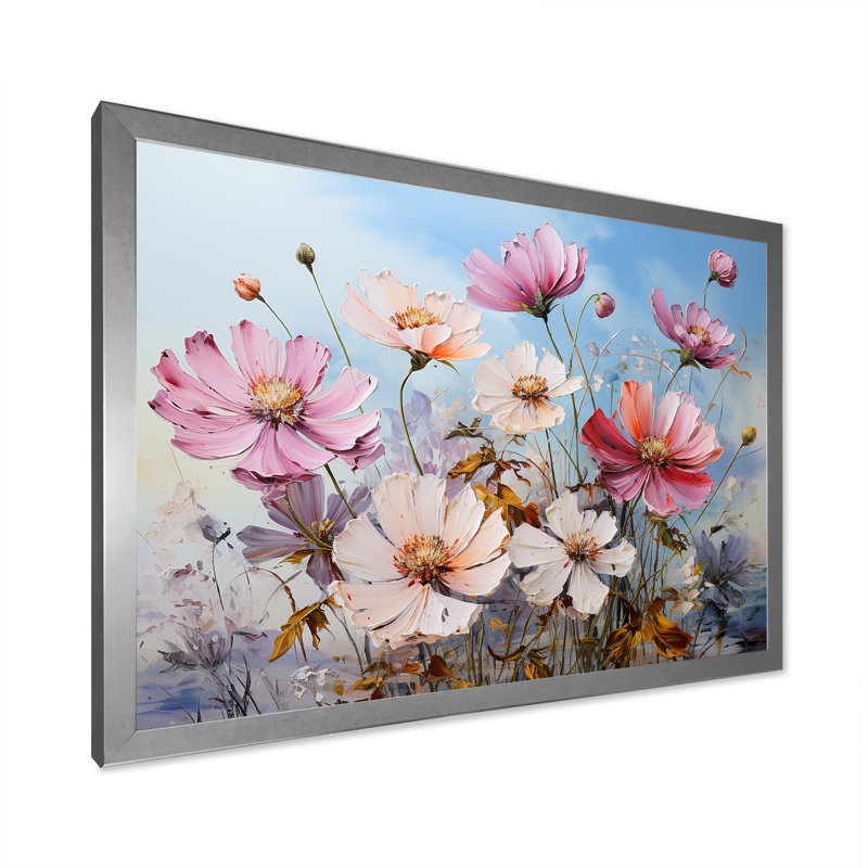 «Zinnias Farmhouse Field Charm III», reproduction sur toile, Cadre simple argenté, H 16 po x l 32 po x P 1 po