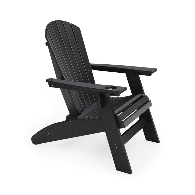 Chaise Adirondack noire en polyéthylène haute densité robuste pour la détente au bord de la piscine, dans le patio et dans le jardin
