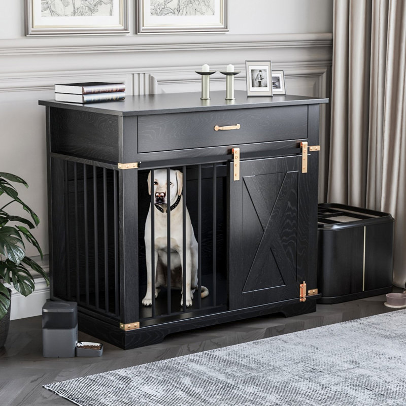 Cage pour chien en bois imperméable et résistante aux rayures, Noir