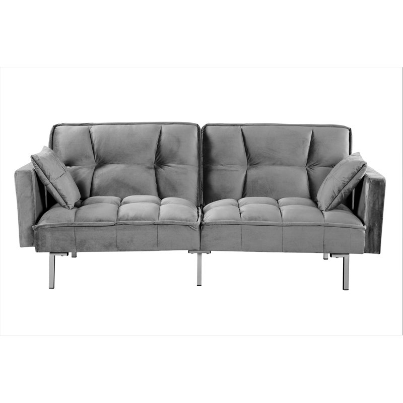 75.6'' Velvet Convertible Sofa, Gray Velvet