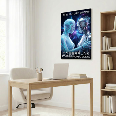 «Cyberpunk Futuristic Robot Couple», ensemble de 1 reproduction d'art sur toile tendue
