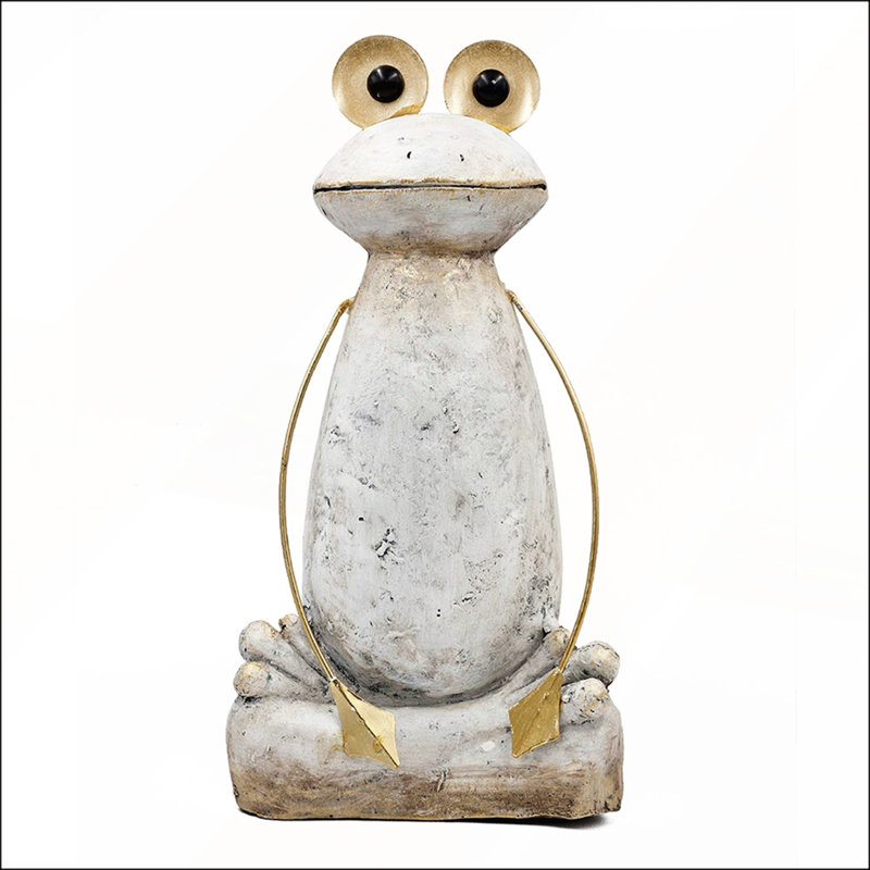 Figurine abstraite grenouille blanche en magnésium avec bras et yeux dorés, parfaite pour un décor moderne et rustique