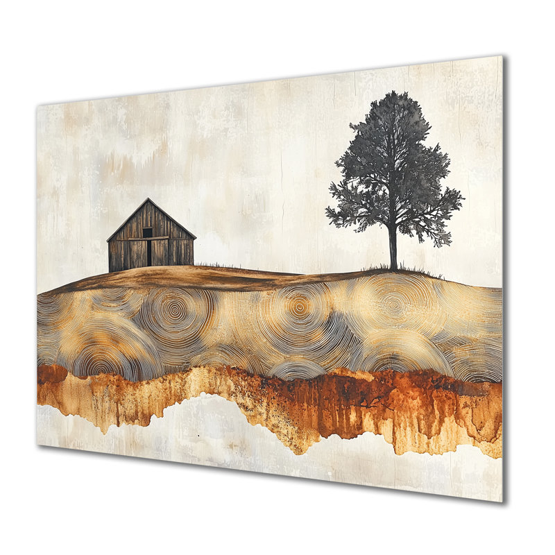 Hiver, grange sur une glissoire en bois, H 12 po x l 20 po