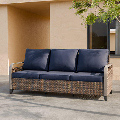 77.6'' Wide Outdoor Loveseat with Cushions, Wicker Outdoor Patio Sofa