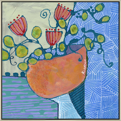 Three Flowers in Orange Vase Framed Canvas