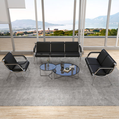 Kinbor 3-Pieces Leather Seat Tandem Seating Set With Metal Frame
