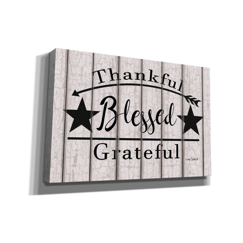 «Blessed Thankful Grateful» par Linda Spivey, art textuel sur toile tendue, H 12 po x l 18 po x P 0,75 po