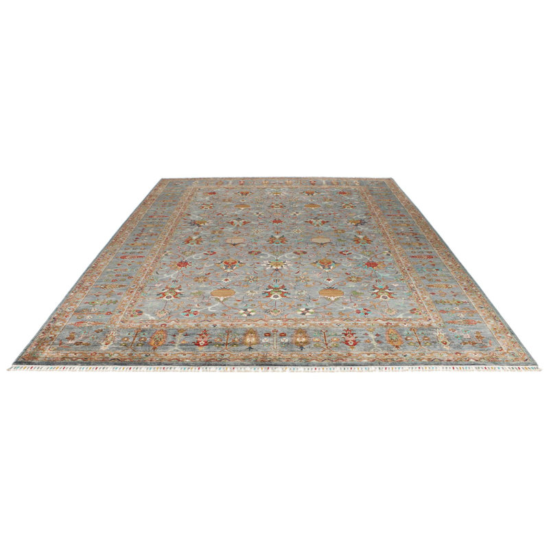 Tapis tribal turc gris et multicolore 9 x 12