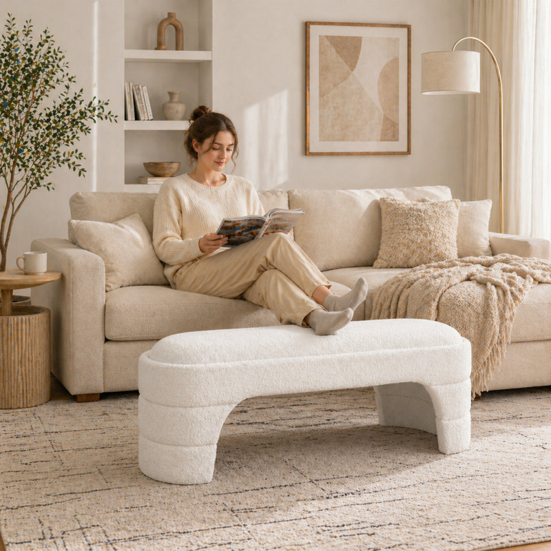 Banc de chambre rembourré 65 "pour vestibule, Blanc