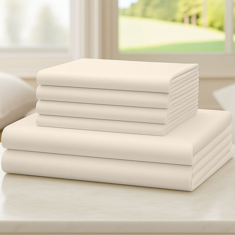 6-Piece Soft Microfiber Sheet Set, Twin Sheet Set with 2 Pillowcases, Cream
