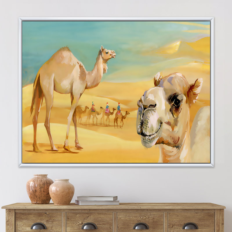 Chameaux dans le désert - Peinture sur toile, H 24 po x l 32 po x P 1 po, Toile tendue