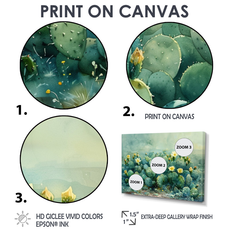 Vert, jaune, désert, jardin, de, cactus II, floral, cactus, art mural, salon, Toile tendue, H 40 po x l 60 po x P 1,5 po
