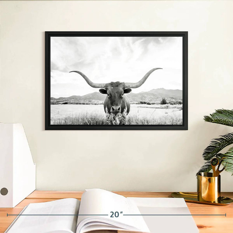 Longhorn Texas BW, Cadre flottant noir, 13 po x 9 po