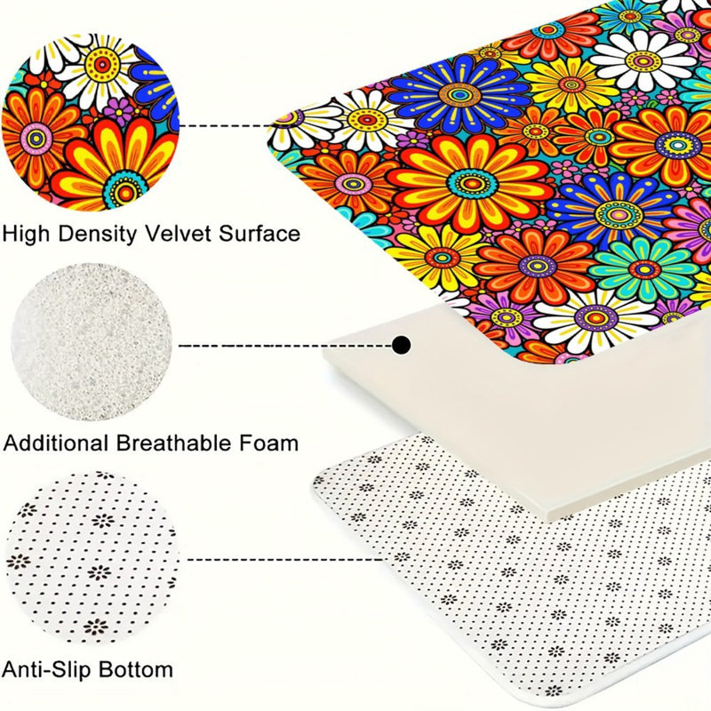 Ensemble de 2 tapis de sol en flanelle à fleurs rétro et colorées