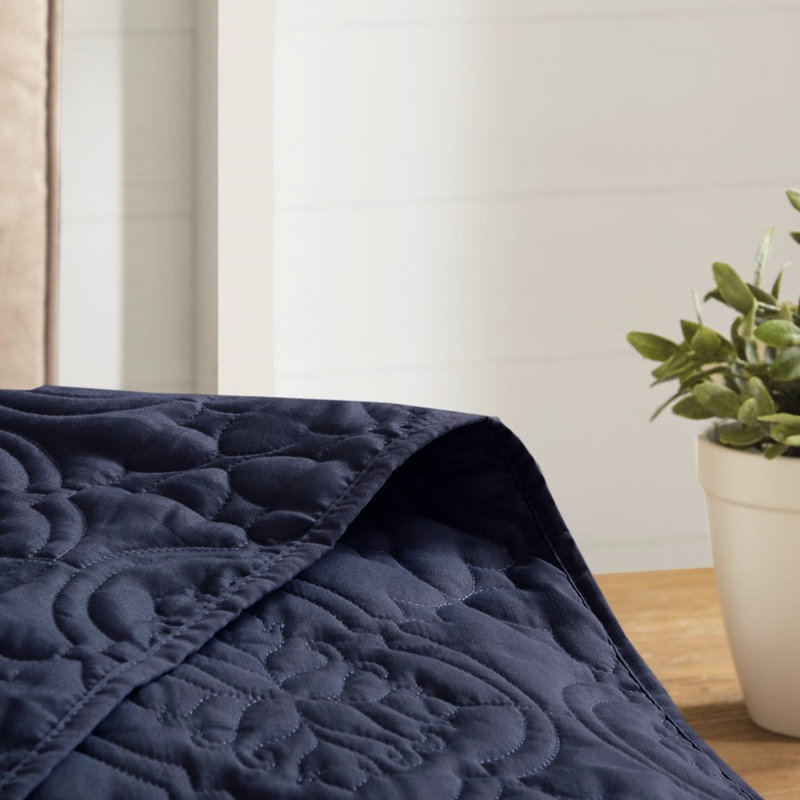 Couvre-lit bleu marine 3 pièces pour lit double / grand - housse en microfibre, rembourrage 100%, lavable à la machine, coquille de style, rembourré, slovène