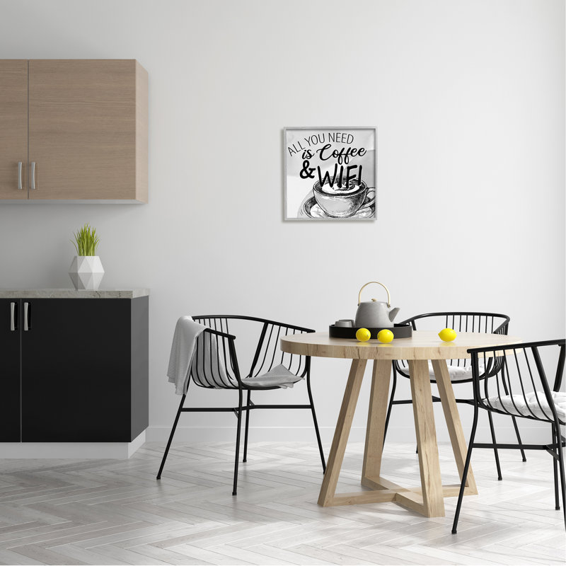 «Vintage Coffee & Wifi On Wood» par Kim Allen, impression, H 17 po x l 17 po x P 1,5 po, Estampe numérique Farmhouse