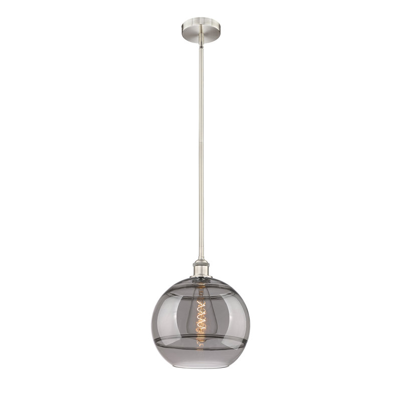 Mini-luminaire suspendu avec tige 6 po Edison Bienes-616-G556, H 12,88 po x l 12 po x P 12 po, Gris fumée clair