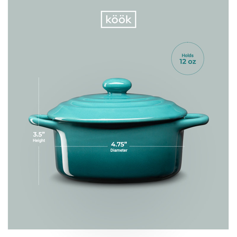 Kook Oval Ceramic 4 Piece Crème Brulee Dish Bakeware Set, Aqua Ombre