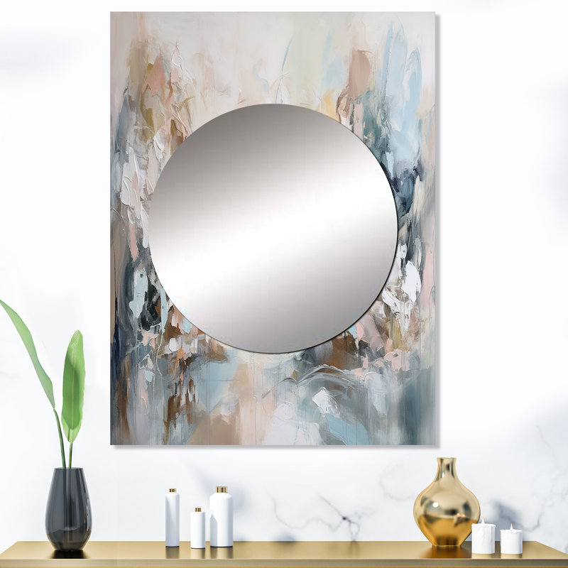 Delicate Brushstrokes Abstract Painting IV - Abstract Painting Large Mirror, Cream Unique Wall Mirror Decor, Printed Metal Art