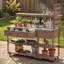 Chariot de cuisine en bois massif pour îlot de cuisine 62,3 po avec plateau en acier inoxydable, banc de jardin avec tablette surélevée et tiroirs, table de préparation pour barbecue, fête-1751326123