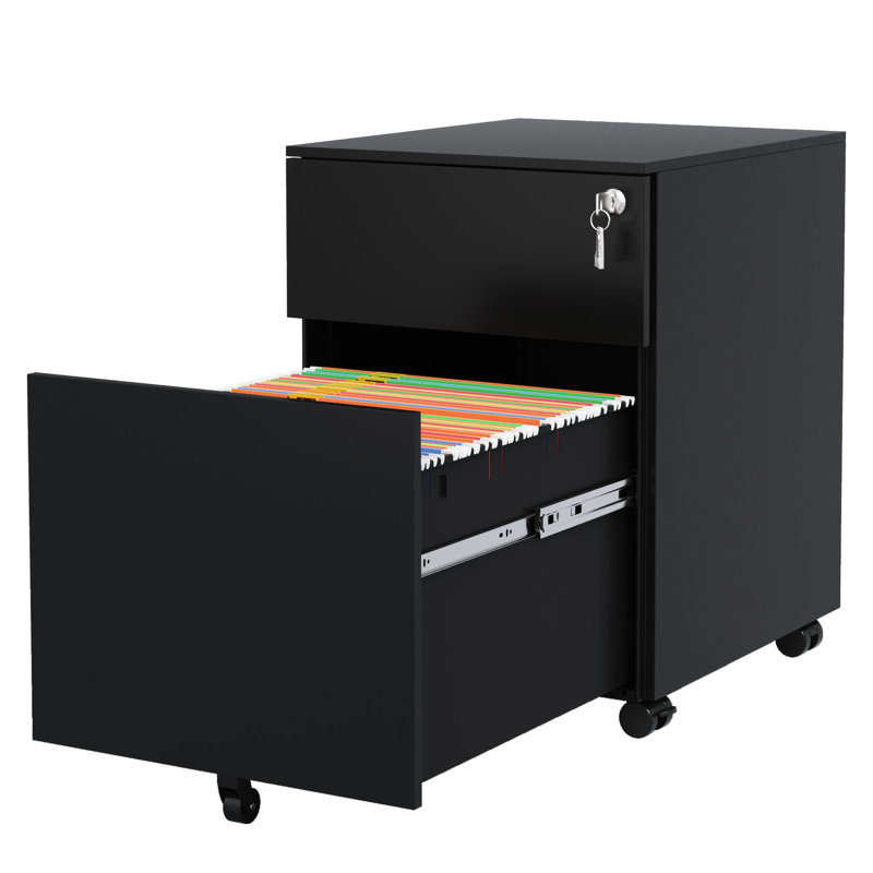 2 Drawer Lockable Steel File Cabinet, Fits Legal/Letter/A4/F4, Home Office Cool Look, Black Steel, For Hot,, Black