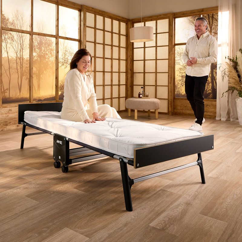 Jay-Be® Grand Folding Guest Bed with e-Pocket Tufted Sprung Mattress, 360° Castors, Headboard & Footboard, Small Single (2'6)