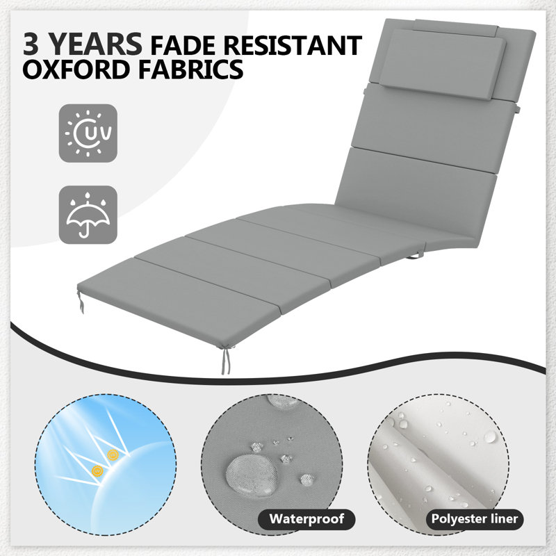 Coussin de chaise longue d'extérieur L 72 po x l 21 po x P 1,18 po (ensemble de 4), 44" W x 21" D, Gris