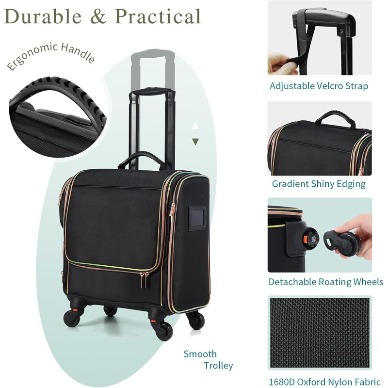 Trousse de train roulant, trousse de maquillage professionnelle, sac de rangement pour maquillage