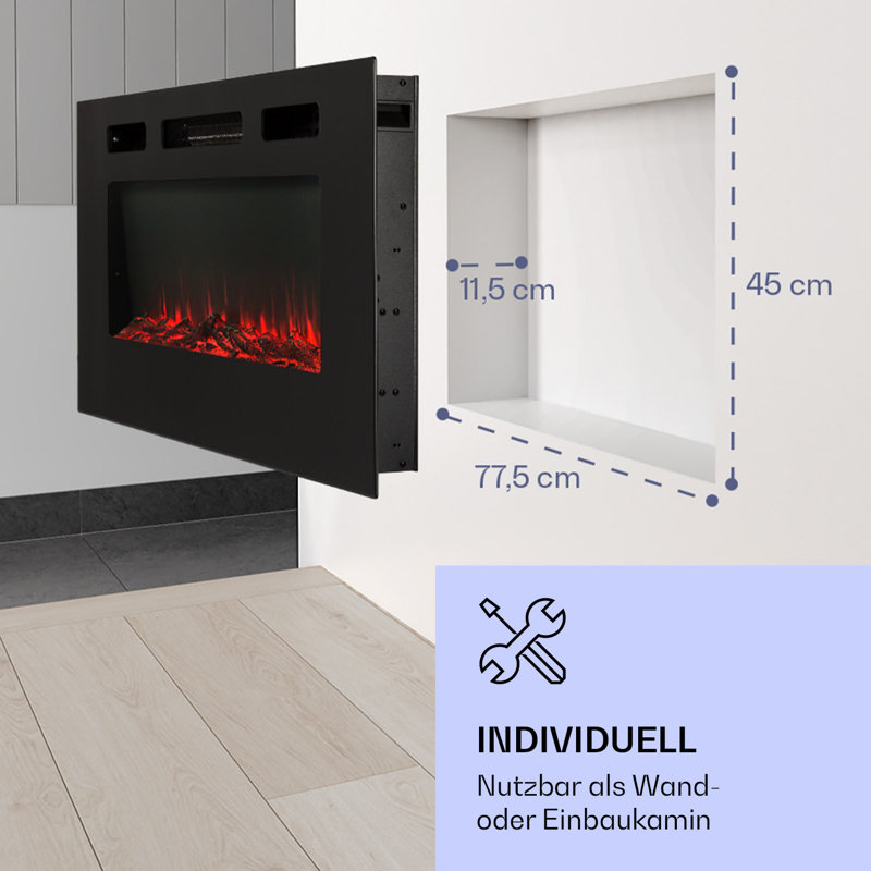 Klarstein Electric Fireplace, 47cm H x 102cm W x 13cm D, Black