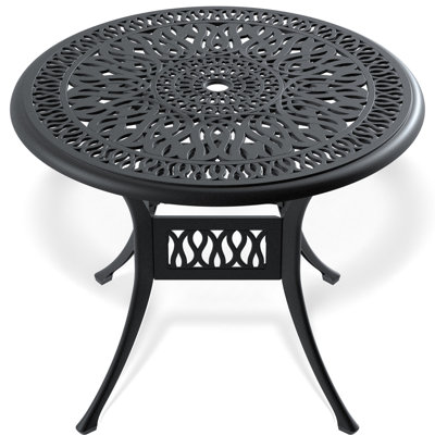 Cast Aluminum Patio Dining Table, 34.91" - Construction, Charming Outdoor Setting Table With Black Frame, 34.91-Inch Powder Coating, Ergonomic