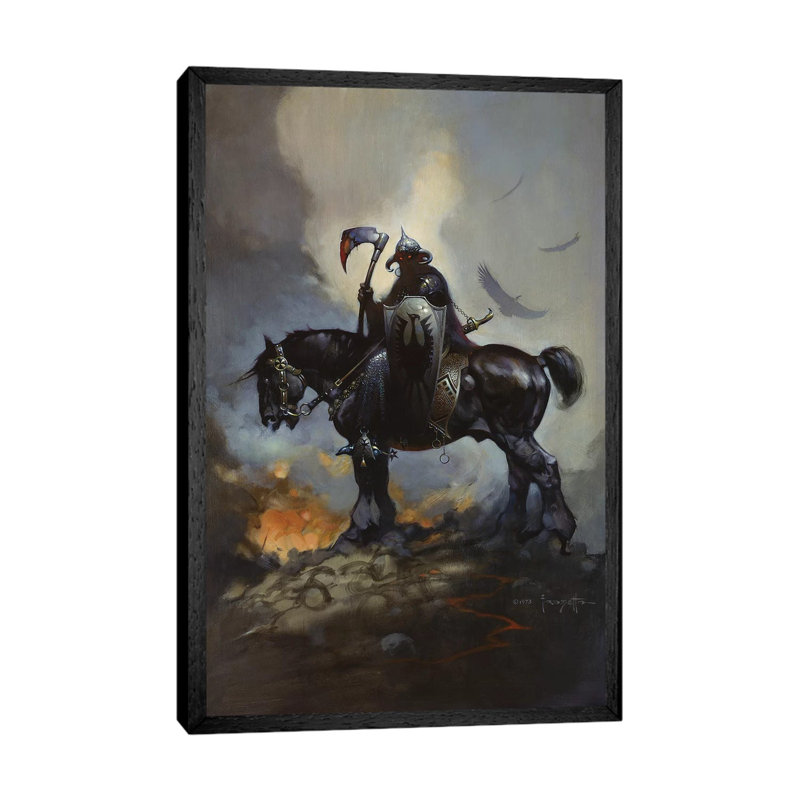 Death Dealer by Frank Frazetta - Floater Frame Painting on Canvas, 101.6 cm H x 66.04 cm W, Black Framed