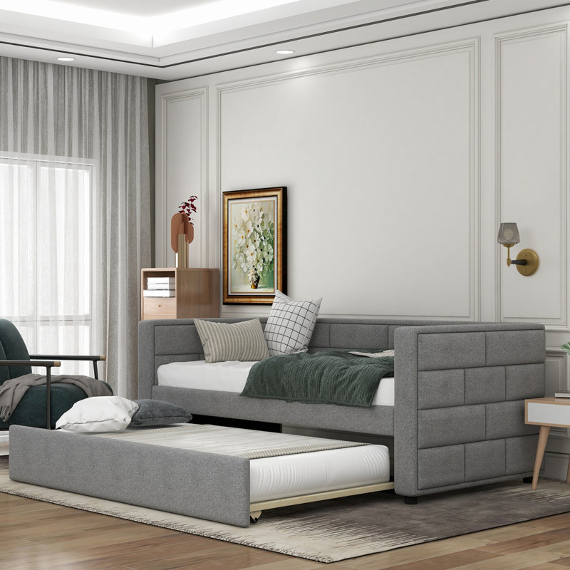 Daybed With Trundle, Upholstered Daybed With Padded Back