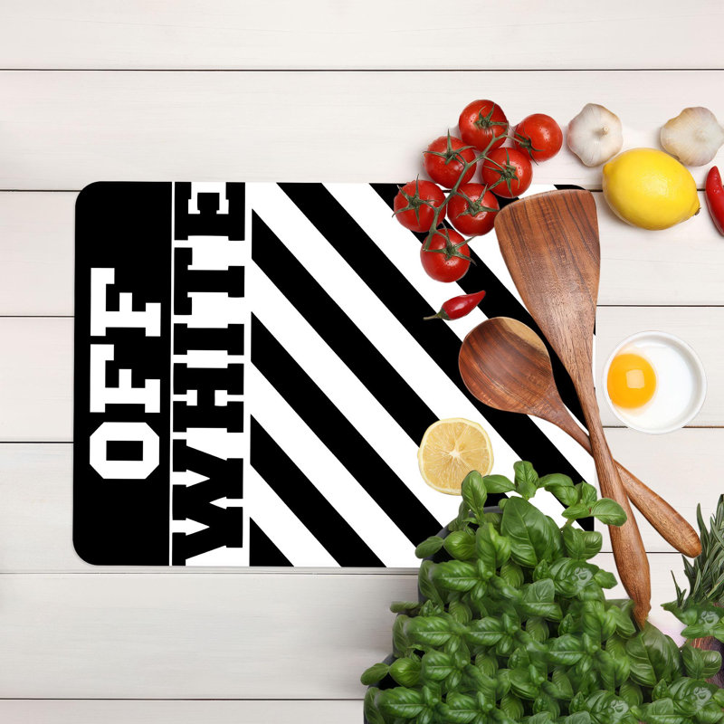 Minimalist Black and Off-White Patterned Glass Cutting Board Ideal for Contemporary Kitchen Styling, 7.9" x 11.8"
